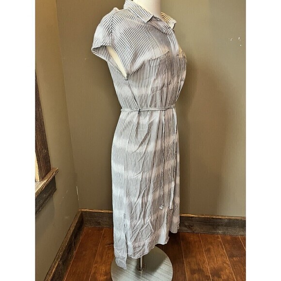 KAVU La Paz Sea Salt Striped Short Sleeve Button Down Midi Shirt Dress Medium - Picture 3 of 9